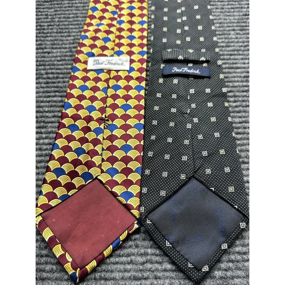 Paul Fredrick Ties Lot of 2 Mens Multicolor‎ Black Geometric Scallop Squares USA